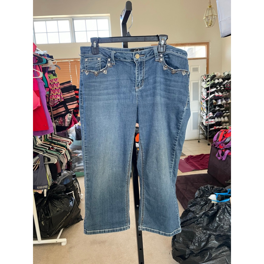 Women's Earl Blue Cropped Jeans with Embellishments Size 14P